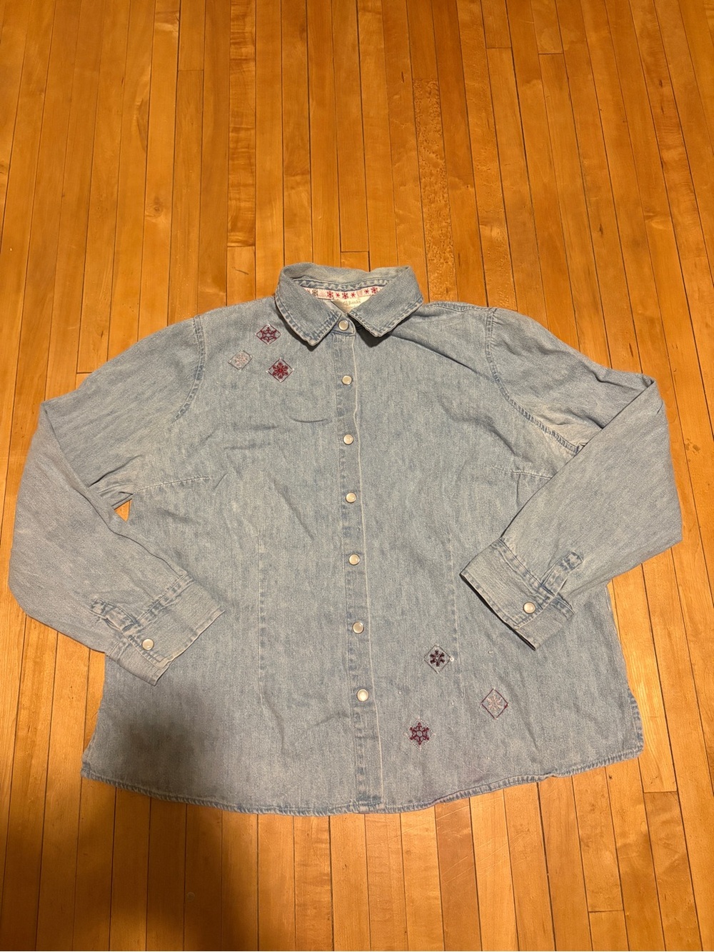 Christopher & Banks Light Blue Denim Button-Down with Embroidered Accents
